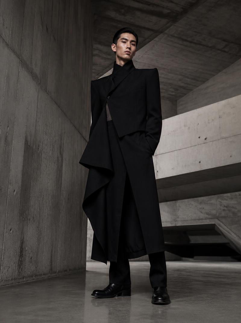 Mens avant-garde black asymmetric silhouette coat